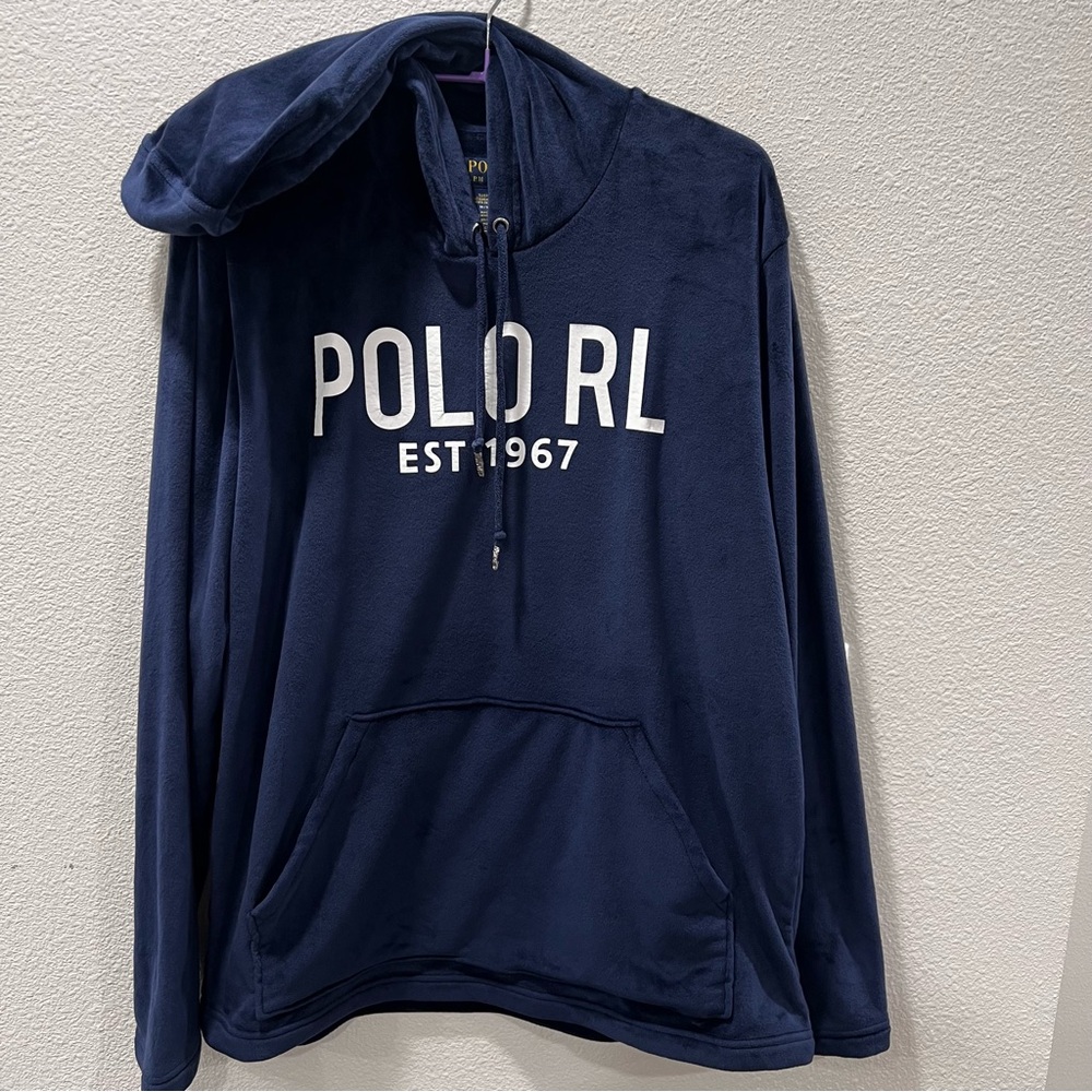 Polo by Ralph Lauren Dark Blue Velour Men's Hoodie Size Medium Cozy Sleepwear